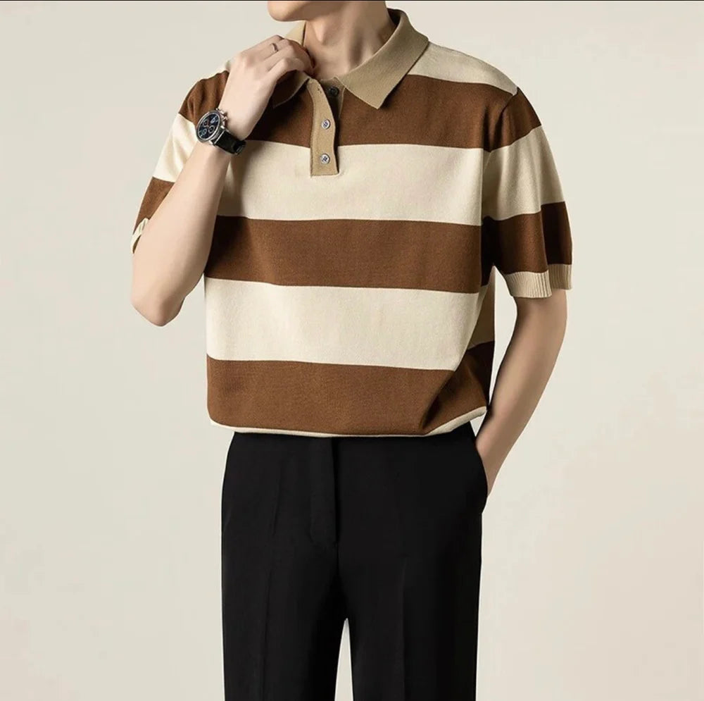 POLO LAVORATA A MAGLIA CASUAL A RIGHE